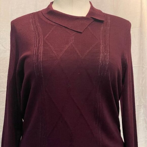 Alia Burgundy Cable-Knit Blouse – Size L & XL – 100% Acrylic – Classic Style NWT - Picture 3 of 6